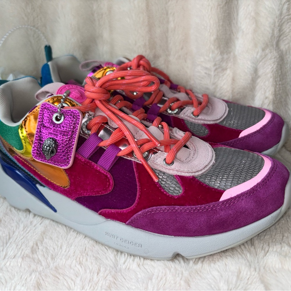 Kurt Geiger women’s Colorblock Sneakers in Pink, Purple & Orange size 11